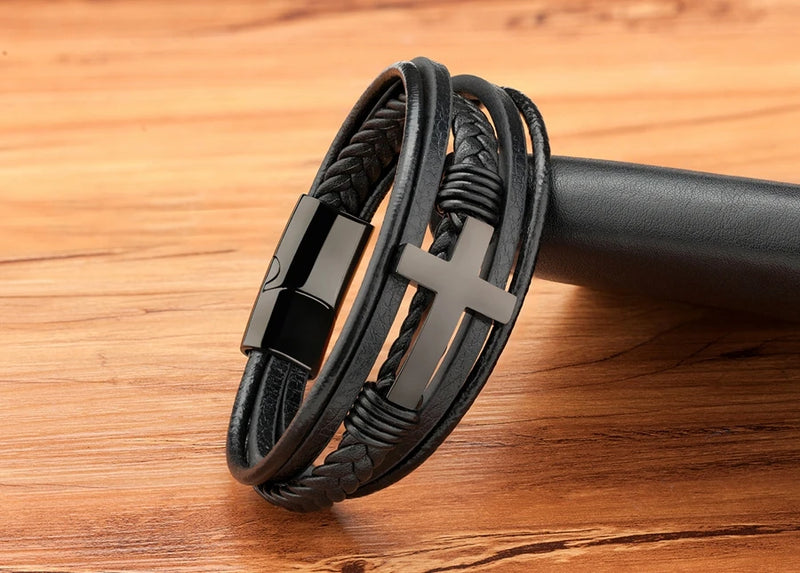 Pulseira masculina de couro