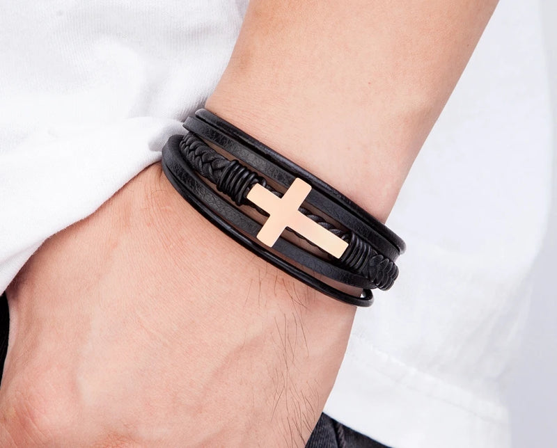 Pulseira masculina de couro