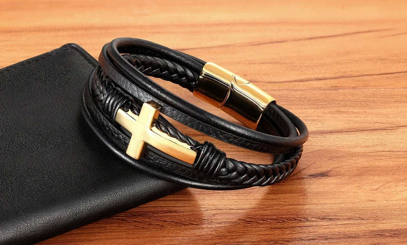 Pulseira masculina de couro