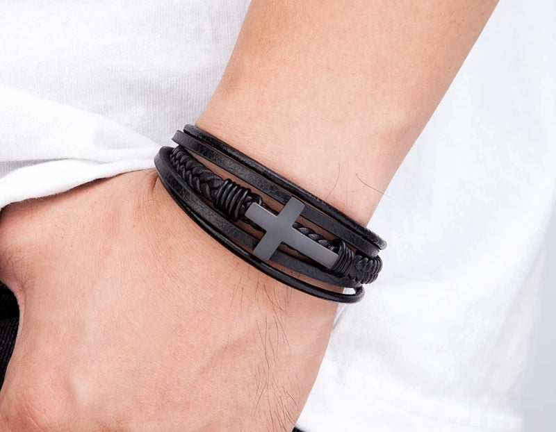 Pulseira masculina de couro