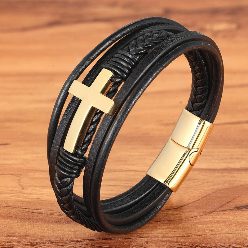 Pulseira masculina de couro