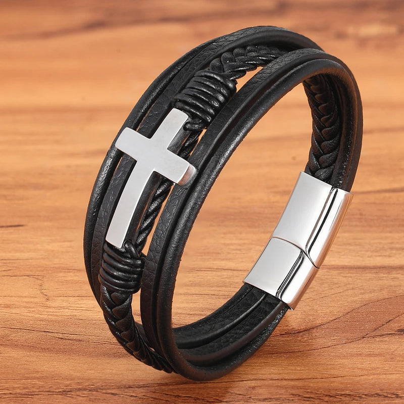 Pulseira masculina de couro