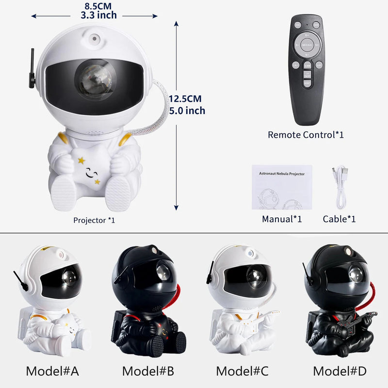 Projetor Galáxia Estrela Astronauta — Luminária de Céu Estrelado e Nebulosa, Decoração para Quarto, Luz Noturna LED para Crianças e Adultos, Presente Criativo