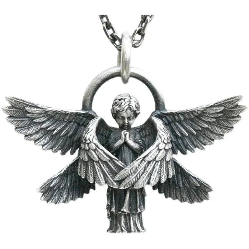 Colar Pingente Vintage Gótico de Caveira com Cruz de Jesus — Joia Católica Masculina, Amuleto Religioso Estilo Punk