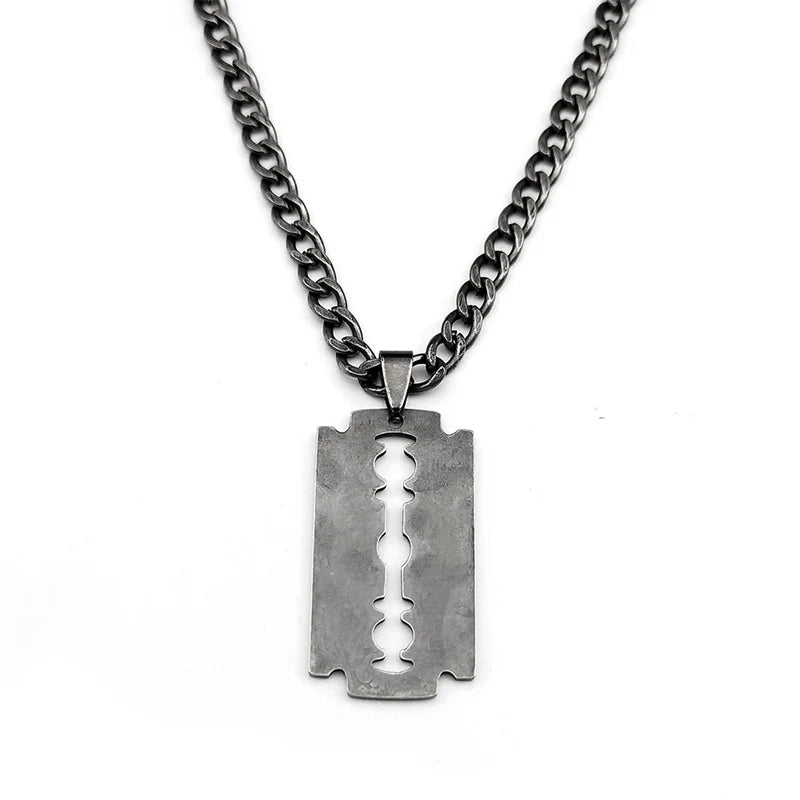 Colar Masculino/Feminino com Pingente Lâmina de Barbeador – Estilo Punk Rock em Aço Inoxidável Preto