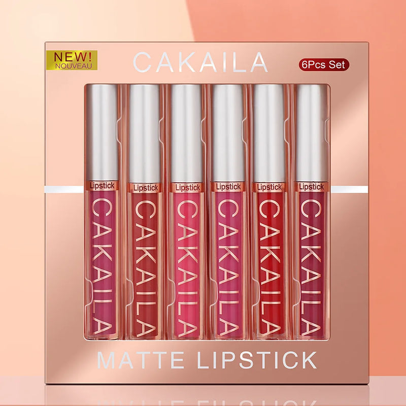 Conjunto de 6 batons brilhantes labiais CAKAILA