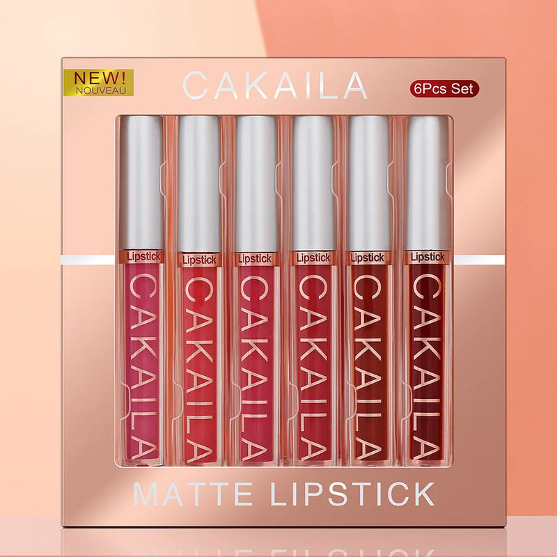 Conjunto de 6 batons brilhantes labiais CAKAILA