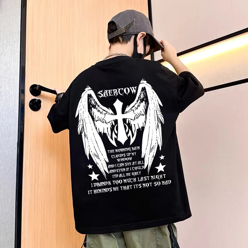 Camiseta Infantil 100% Algodão para o Verão – Nova Coleção 2025 para Meninos | Estilo Street Americano Vintage Estampada de Manga Curta | Casual, Moderna e na Moda