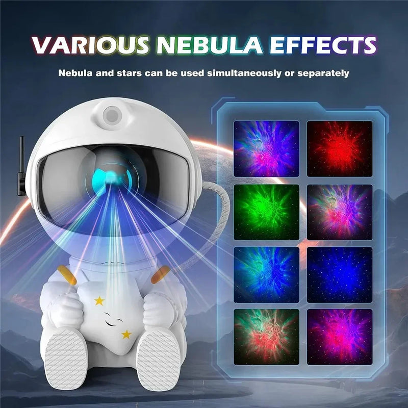 Projetor Astronauta Galáxia – Luminária LED com Céu Estrelado | Abajur Noturno Decorativo para Quarto Infantil
