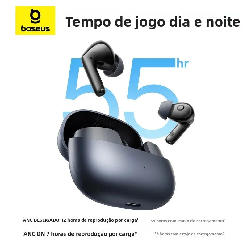 Fones de Ouvido Baseus EP10 Pro ANC Bluetooth 6.0 – Cancelamento de Ruído Ativo 50dB | 6 Microfones, Áudio Hi-Res LDAC, IP55