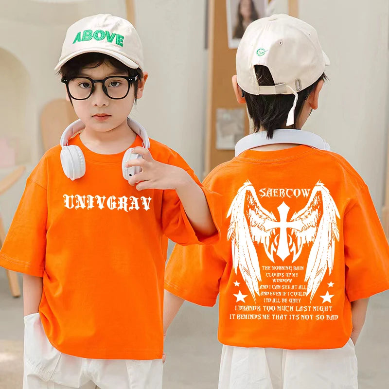 Camiseta Infantil 100% Algodão para o Verão – Nova Coleção 2025 para Meninos | Estilo Street Americano Vintage Estampada de Manga Curta | Casual, Moderna e na Moda