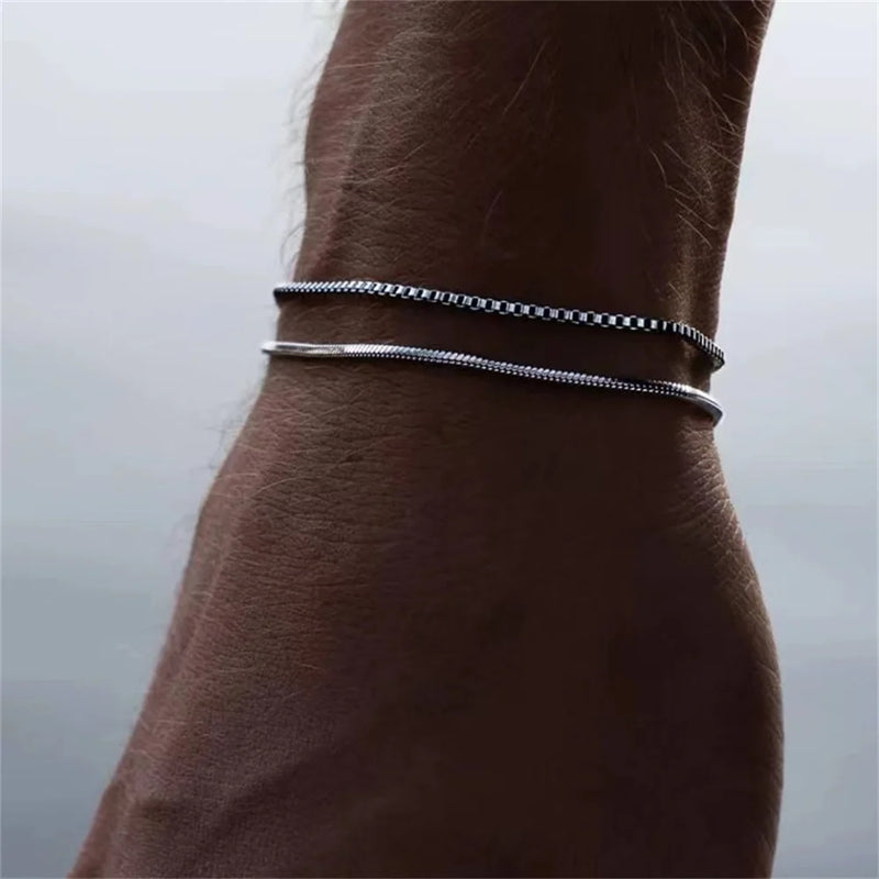 Pulseira masculina de aço inoxidável com corrente de osso de cobra retrô