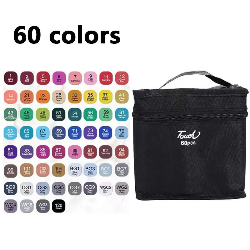 Conjunto de Canetas Marcadoras Artísticas com 24 a 80 Cores – Dupla Ponta com Tinta à Base de Óleo | Ideal para Desenho, Esboço, Graffiti, Mangá e Material Escolar de Arte