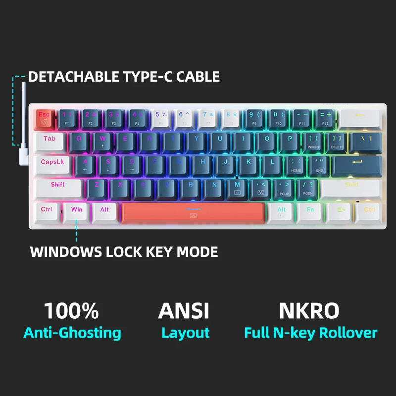 Teclado mecânico Machenike K500-B61 Mini, fator de forma de 60%