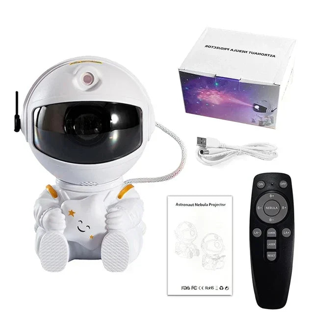 Projetor Astronauta Galáxia – Luminária LED com Céu Estrelado | Abajur Noturno Decorativo para Quarto Infantil