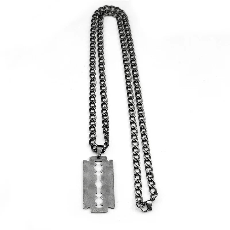 Colar Masculino/Feminino com Pingente Lâmina de Barbeador – Estilo Punk Rock em Aço Inoxidável Preto