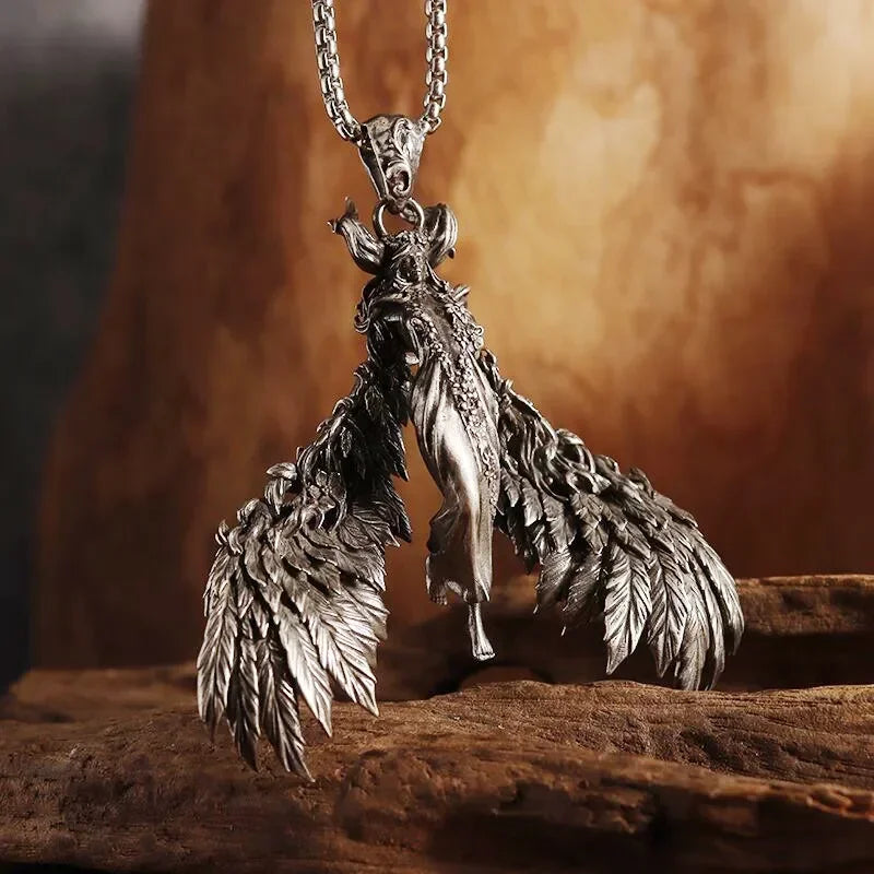 Colar Pingente Vintage Gótico de Caveira com Cruz de Jesus — Joia Católica Masculina, Amuleto Religioso Estilo Punk