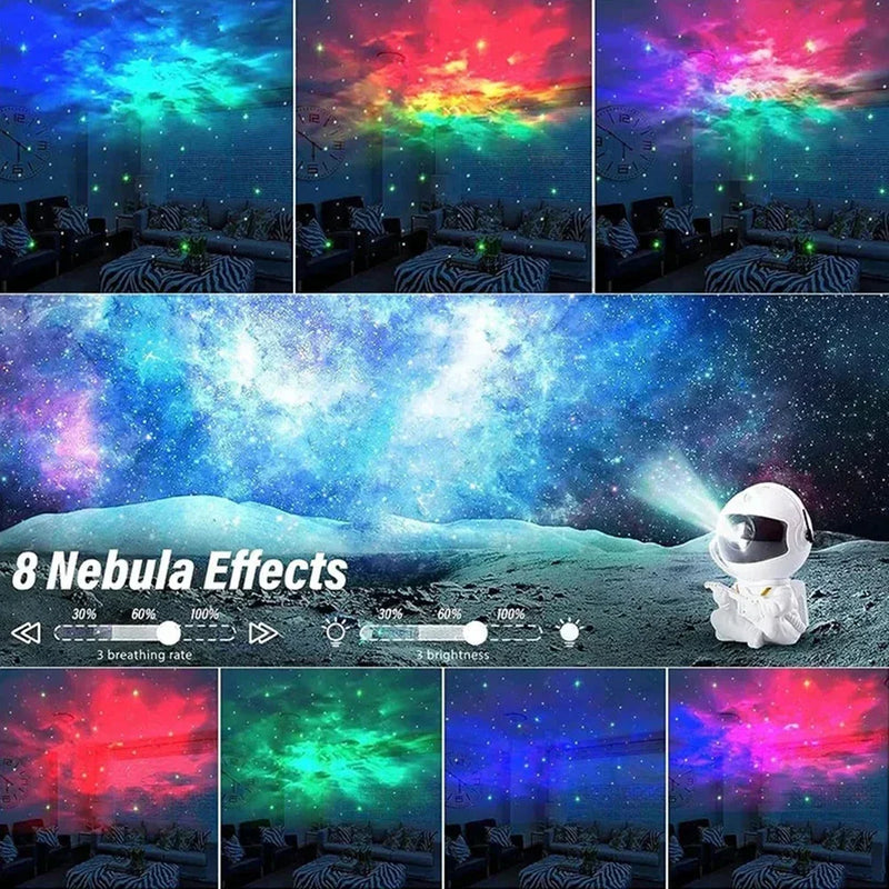 Projetor Astronauta Galáxia – Luminária LED com Céu Estrelado | Abajur Noturno Decorativo para Quarto Infantil