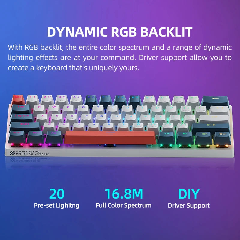 Teclado mecânico Machenike K500-B61 Mini, fator de forma de 60%