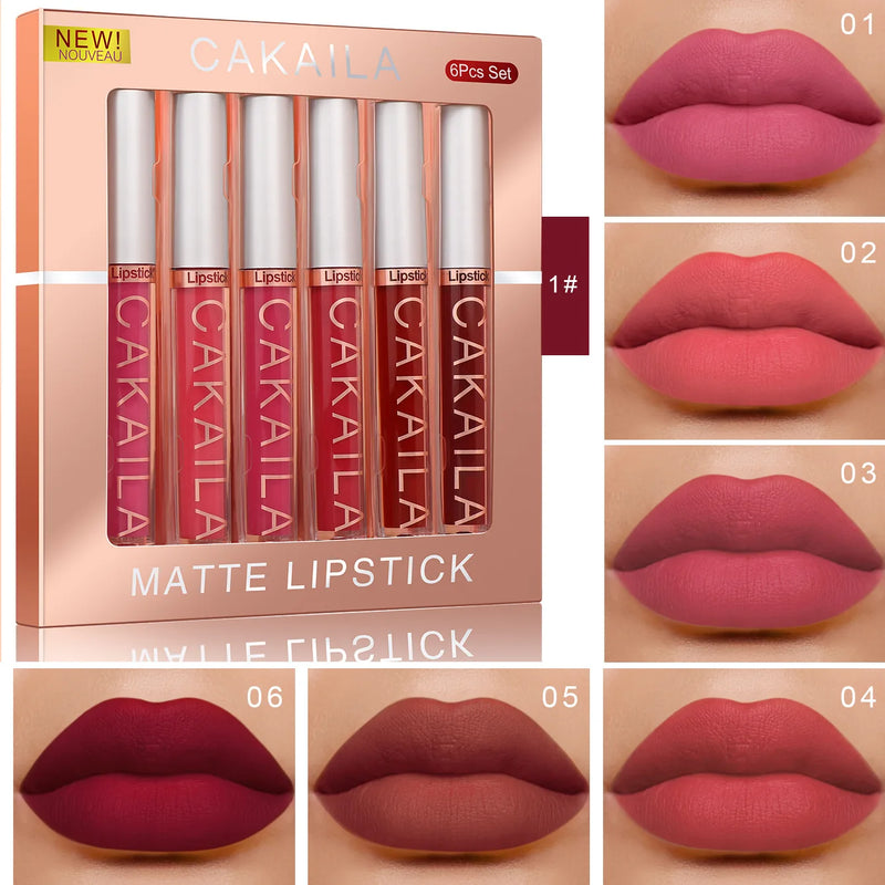 Conjunto de 6 batons brilhantes labiais CAKAILA