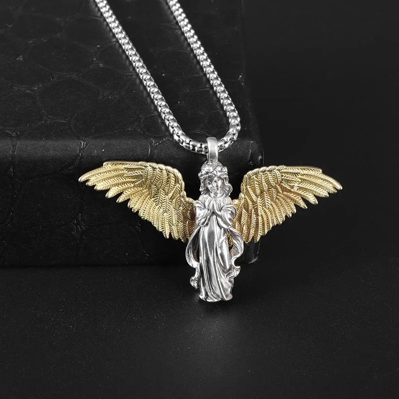 Colar Pingente Vintage Gótico de Caveira com Cruz de Jesus — Joia Católica Masculina, Amuleto Religioso Estilo Punk