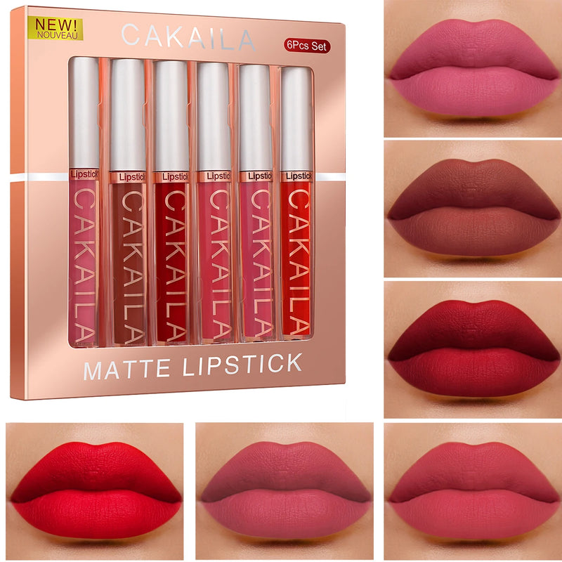 Conjunto de 6 batons brilhantes labiais CAKAILA