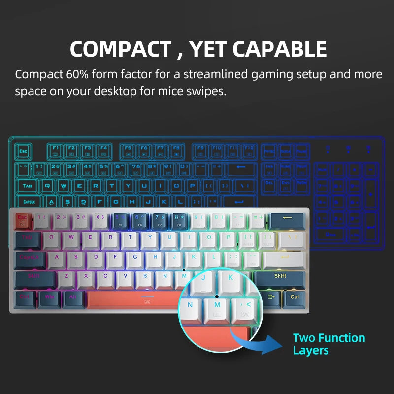 Teclado mecânico Machenike K500-B61 Mini, fator de forma de 60%