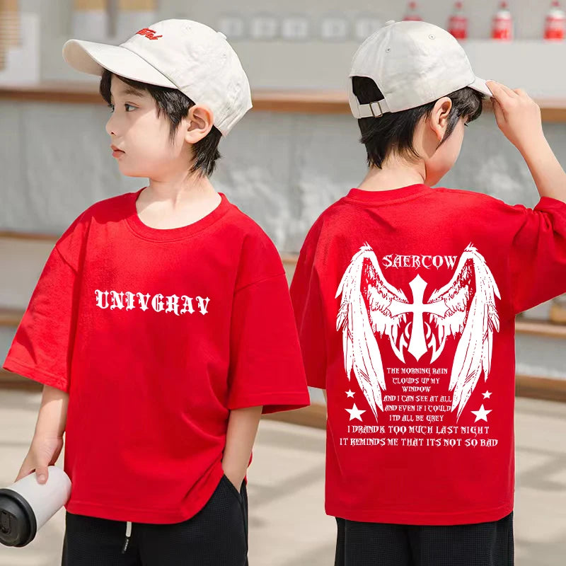 Camiseta Infantil 100% Algodão para o Verão – Nova Coleção 2025 para Meninos | Estilo Street Americano Vintage Estampada de Manga Curta | Casual, Moderna e na Moda
