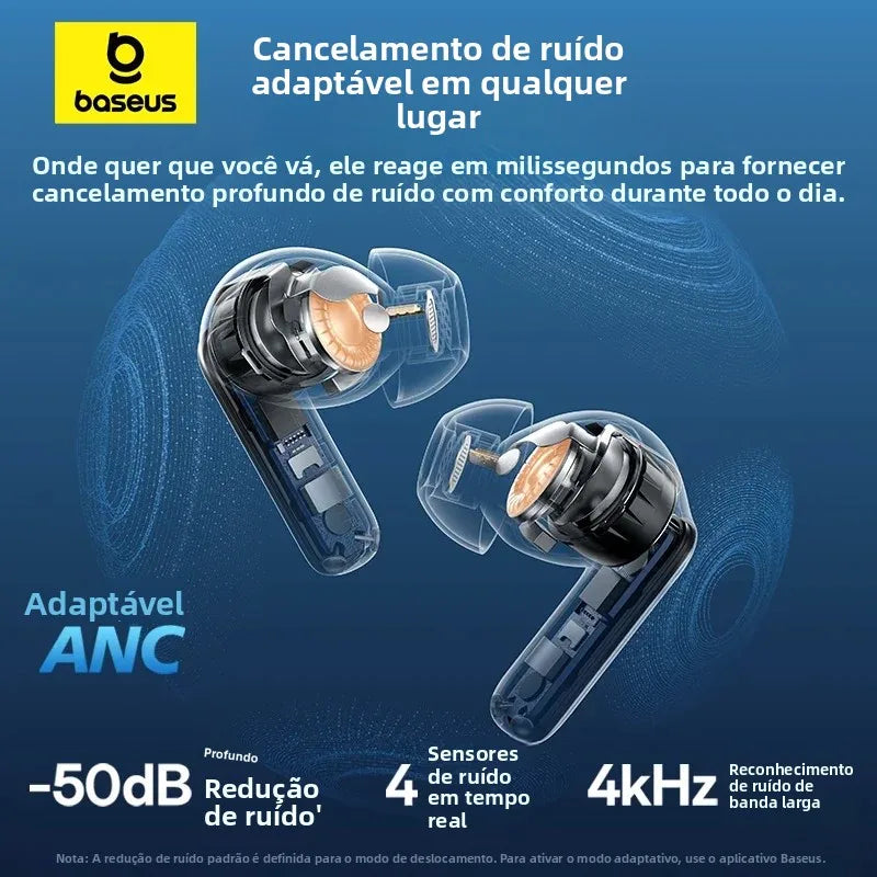 Fones de Ouvido Baseus EP10 Pro ANC Bluetooth 6.0 – Cancelamento de Ruído Ativo 50dB | 6 Microfones, Áudio Hi-Res LDAC, IP55