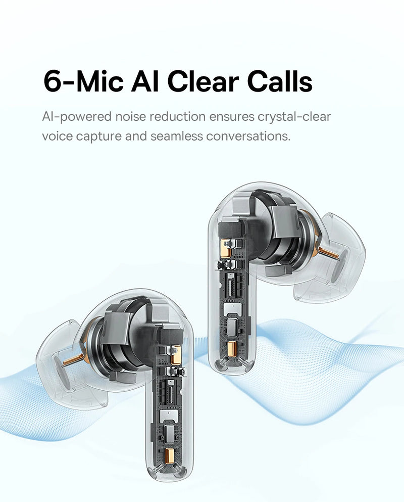 Fones de Ouvido Baseus EP10 Pro ANC Bluetooth 6.0 – Cancelamento de Ruído Ativo 50dB | 6 Microfones, Áudio Hi-Res LDAC, IP55