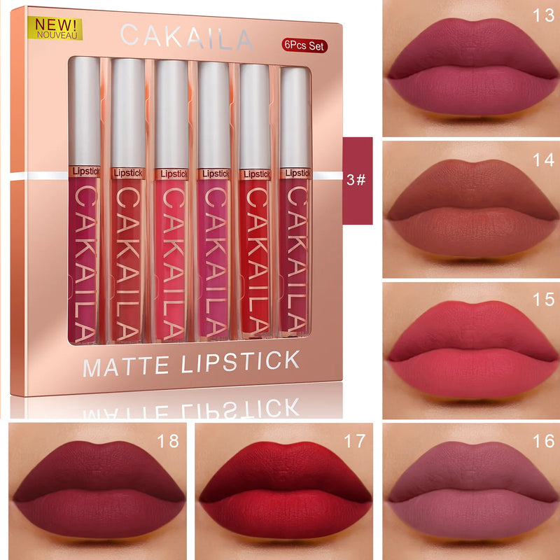 Conjunto de 6 batons brilhantes labiais CAKAILA