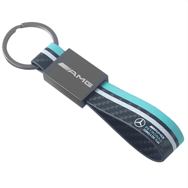 Chaveiro de Couro com Emblema de Carro – Estilo Racing para Mercedes-Benz AMG (Modelos W203, W206, W220, W205, W211, W212, W201, W210, W108, W168)