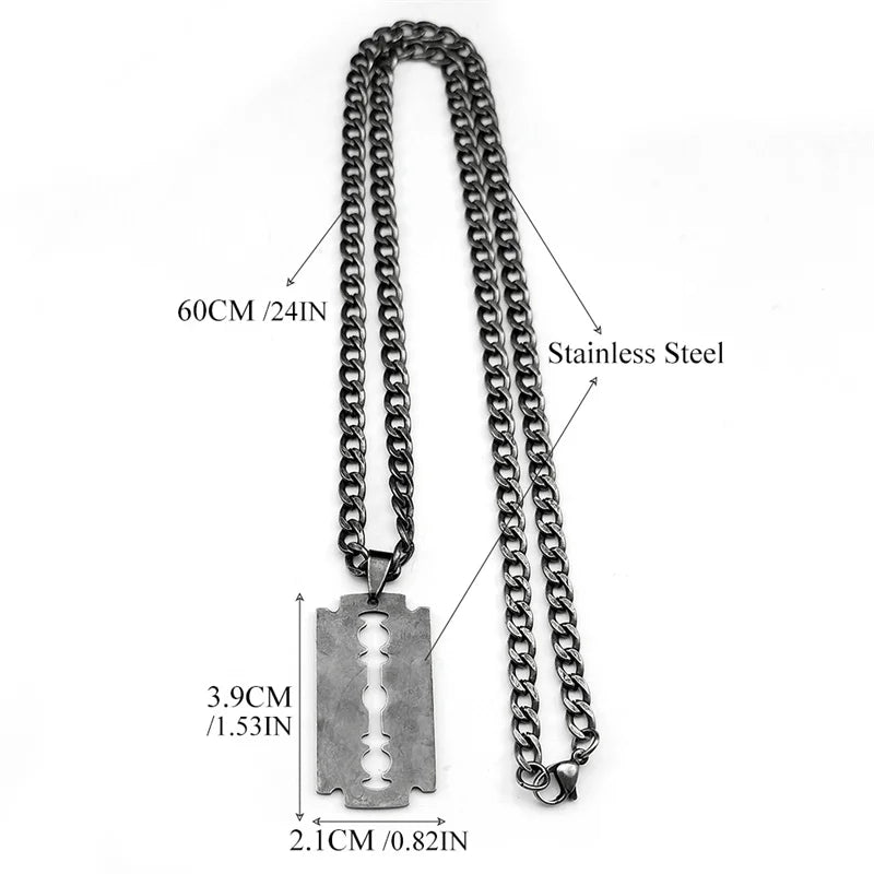 Colar Masculino/Feminino com Pingente Lâmina de Barbeador – Estilo Punk Rock em Aço Inoxidável Preto