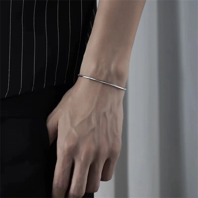 Pulseira masculina de aço inoxidável com corrente de osso de cobra retrô