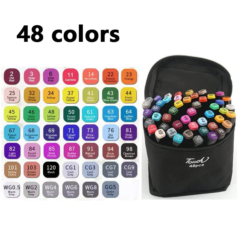 Conjunto de Canetas Marcadoras Artísticas com 24 a 80 Cores – Dupla Ponta com Tinta à Base de Óleo | Ideal para Desenho, Esboço, Graffiti, Mangá e Material Escolar de Arte