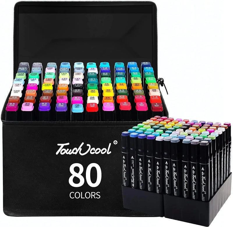 Conjunto de Canetas Marcadoras Artísticas com 24 a 80 Cores – Dupla Ponta com Tinta à Base de Óleo | Ideal para Desenho, Esboço, Graffiti, Mangá e Material Escolar de Arte