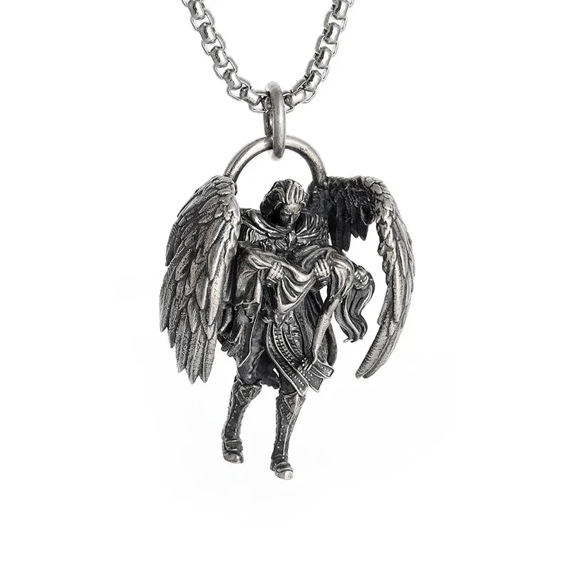 Colar Pingente Vintage Gótico de Caveira com Cruz de Jesus — Joia Católica Masculina, Amuleto Religioso Estilo Punk