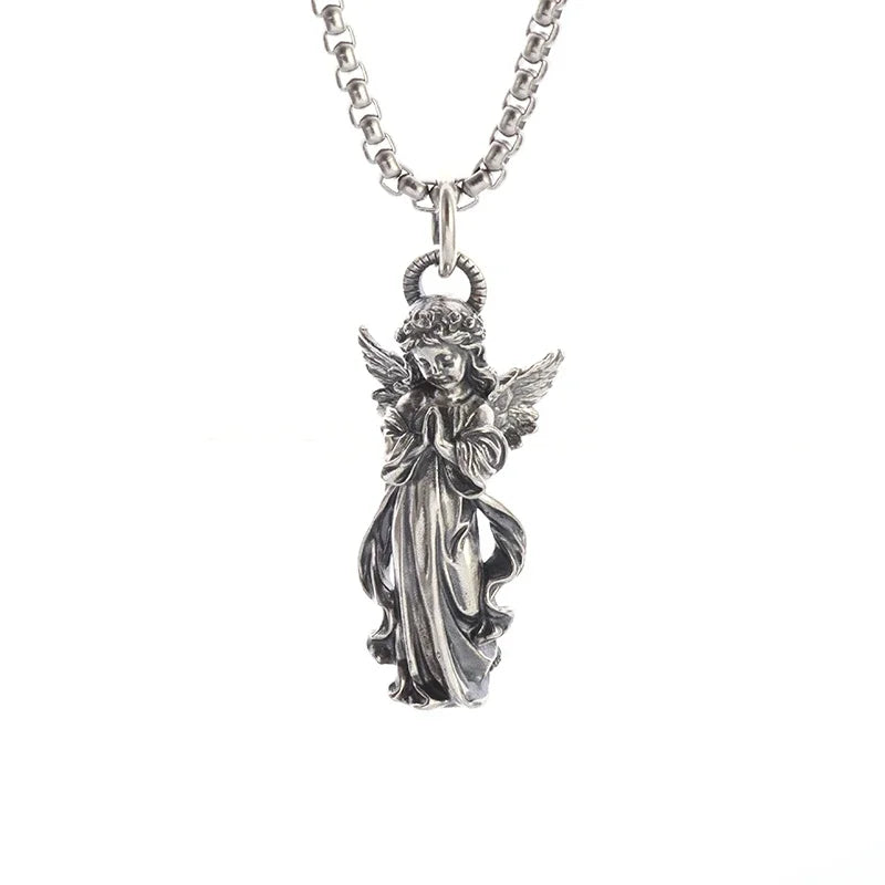 Colar Pingente Vintage Gótico de Caveira com Cruz de Jesus — Joia Católica Masculina, Amuleto Religioso Estilo Punk