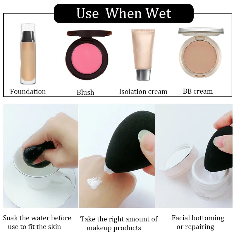Aplicador de Maquiagem Preto — Esponja Super Macia para Pó, Base e Contorno, Ideal para Mistura e Acabamento Suave