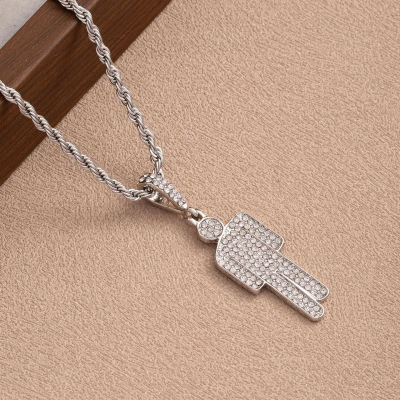 Colar de Luxo Fashion com Pingente de Strass Estilo Cartoon – Design Descentralizado | Hip Hop Moderno Unissex com Corrente Cadeado