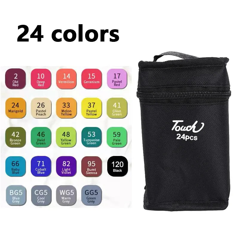 Conjunto de Canetas Marcadoras Artísticas com 24 a 80 Cores – Dupla Ponta com Tinta à Base de Óleo | Ideal para Desenho, Esboço, Graffiti, Mangá e Material Escolar de Arte