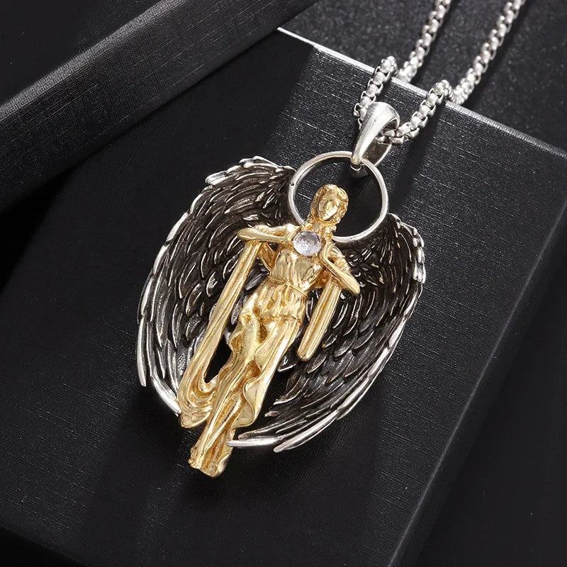Colar Pingente Vintage Gótico de Caveira com Cruz de Jesus — Joia Católica Masculina, Amuleto Religioso Estilo Punk