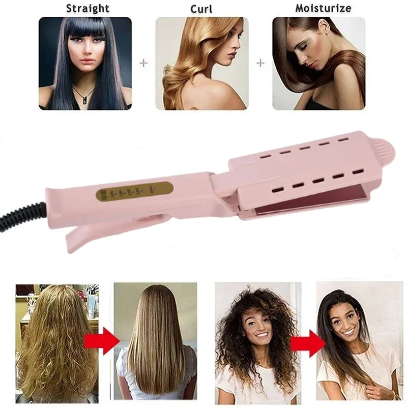 Prancha Alisadora de Cabelo Rosa – 4 Níveis de Temperatura | Íons Negativos, Revestimento Cerâmico Tourmaline,