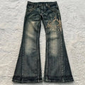 Calça jeans feminina estilo retrô com bordado e estampa