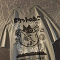 Camiseta de manga curta estampada com desenho de gato retrô