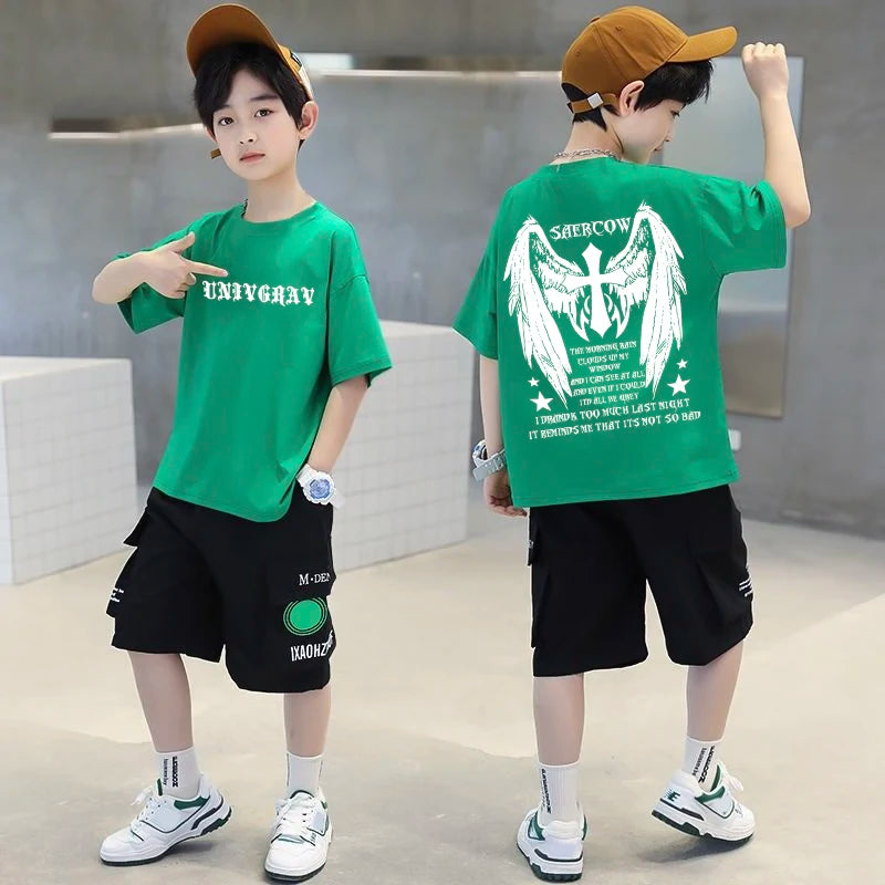 Camiseta Infantil 100% Algodão para o Verão – Nova Coleção 2025 para Meninos | Estilo Street Americano Vintage Estampada de Manga Curta | Casual, Moderna e na Moda