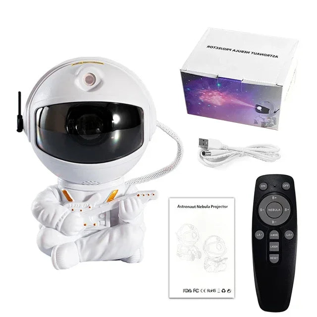 Projetor Astronauta Galáxia – Luminária LED com Céu Estrelado | Abajur Noturno Decorativo para Quarto Infantil