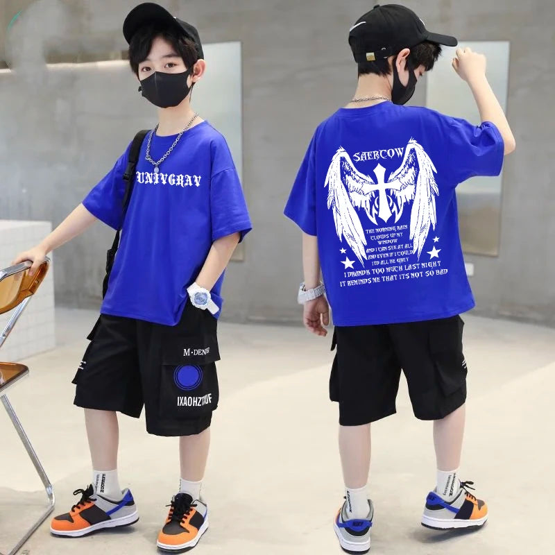 Camiseta Infantil 100% Algodão para o Verão – Nova Coleção 2025 para Meninos | Estilo Street Americano Vintage Estampada de Manga Curta | Casual, Moderna e na Moda