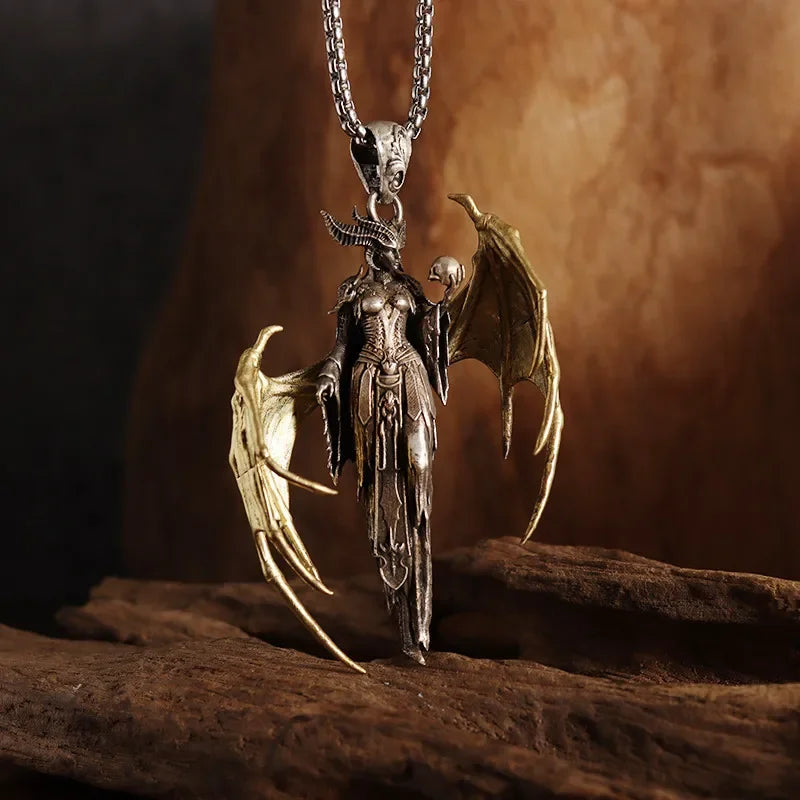 Colar Pingente Vintage Gótico de Caveira com Cruz de Jesus — Joia Católica Masculina, Amuleto Religioso Estilo Punk