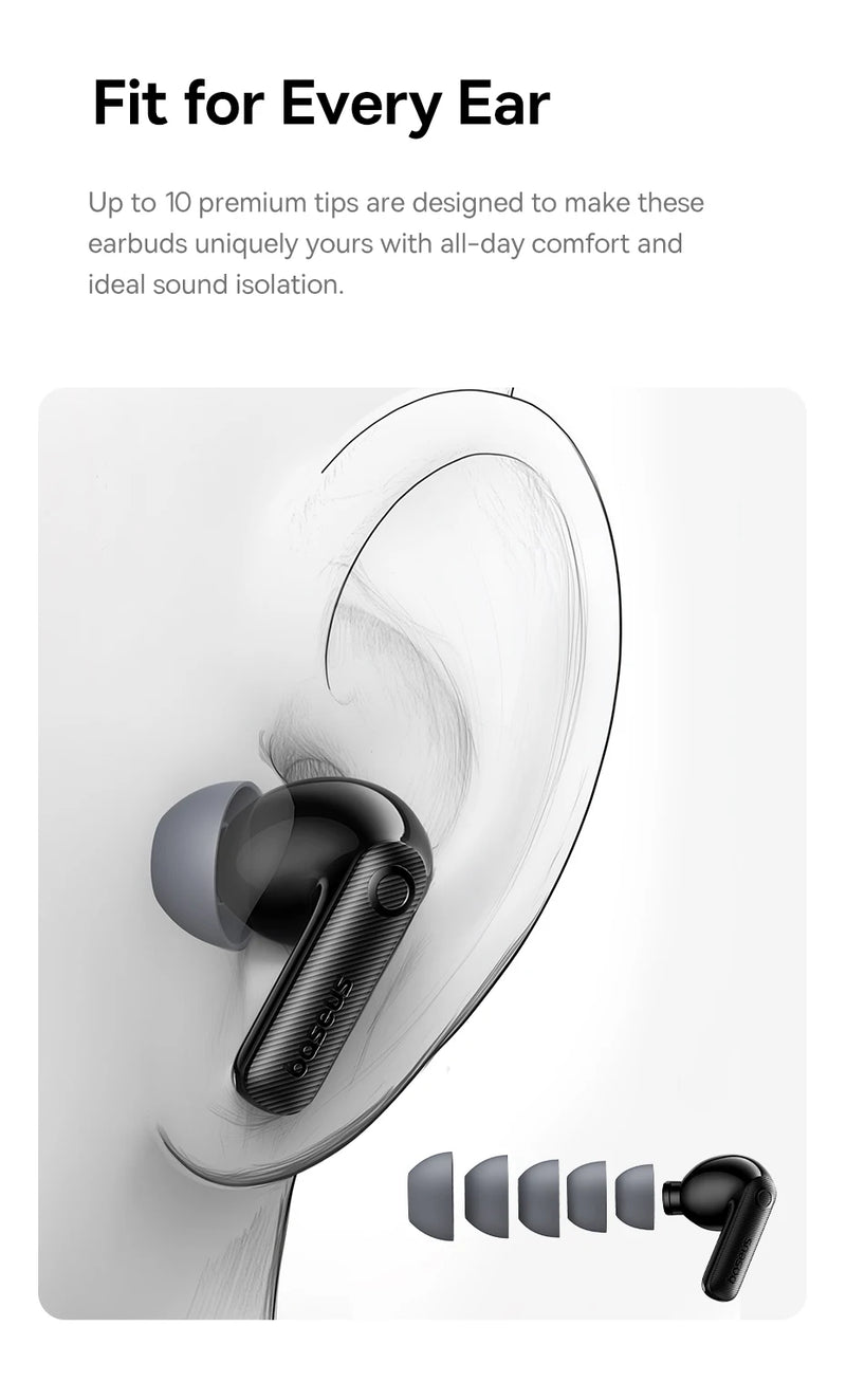 Fones de Ouvido Baseus EP10 Pro ANC Bluetooth 6.0 – Cancelamento de Ruído Ativo 50dB | 6 Microfones, Áudio Hi-Res LDAC, IP55